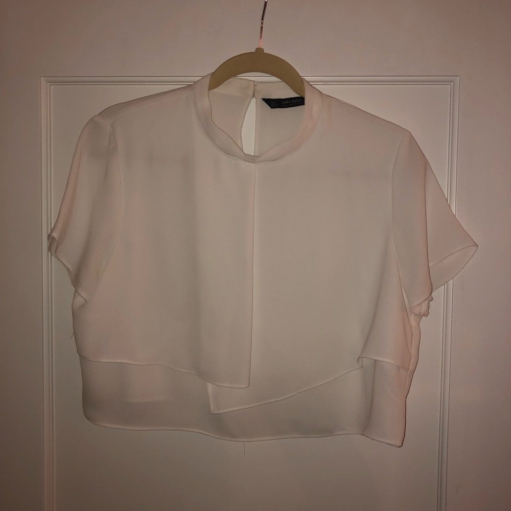 Zara white cropped high neck tee blouse